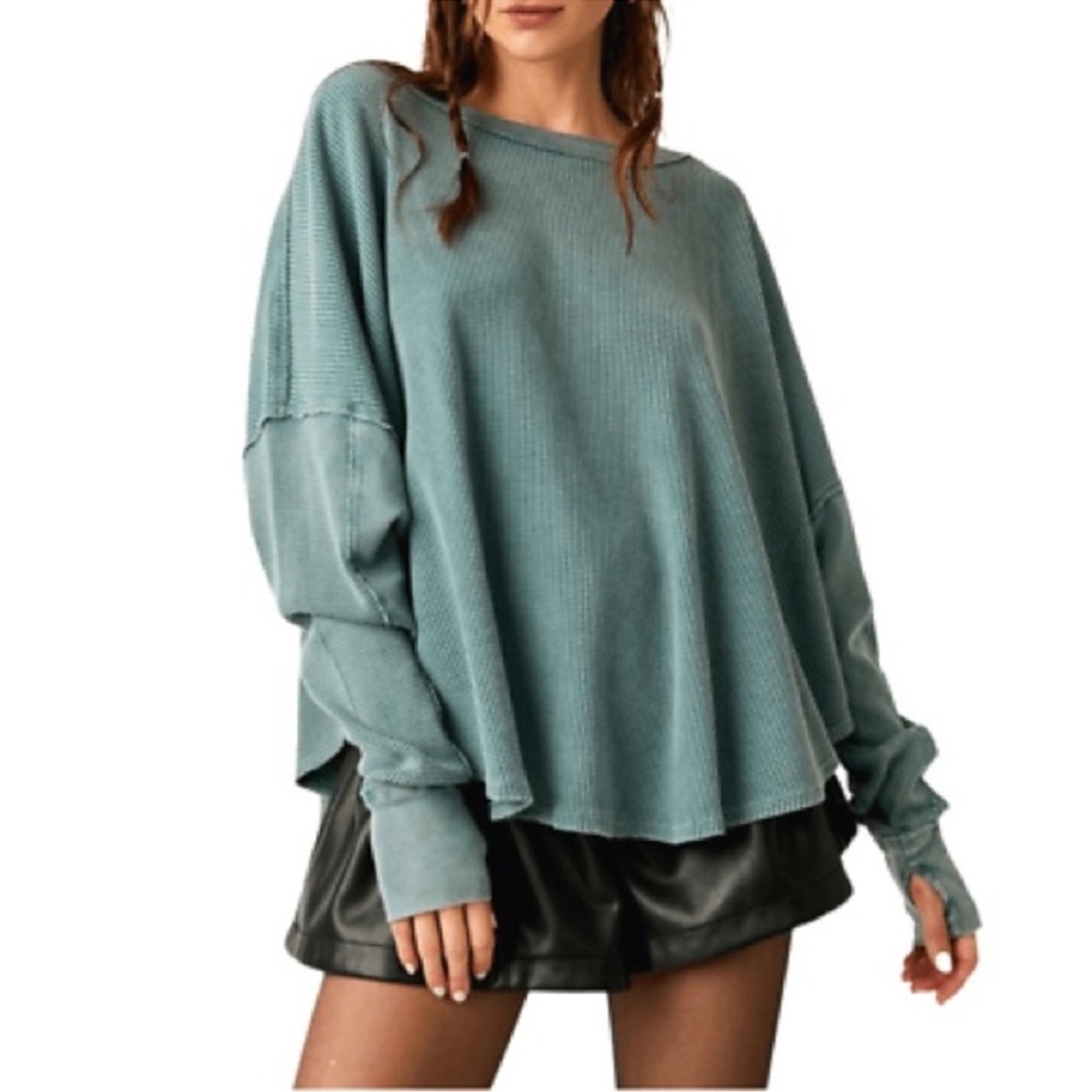 Free People “We the Free” Microphone Drop Thermal Silver Pine, Med